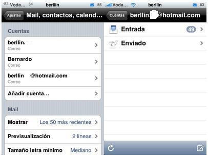 Hotmail ya se puede configurar a través del iphone sin ninguna aplicación extra