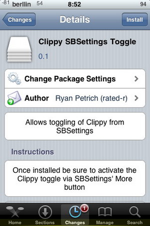 Clippy SBSettings Toggle 0.1, para el iPhone / iPod Touch